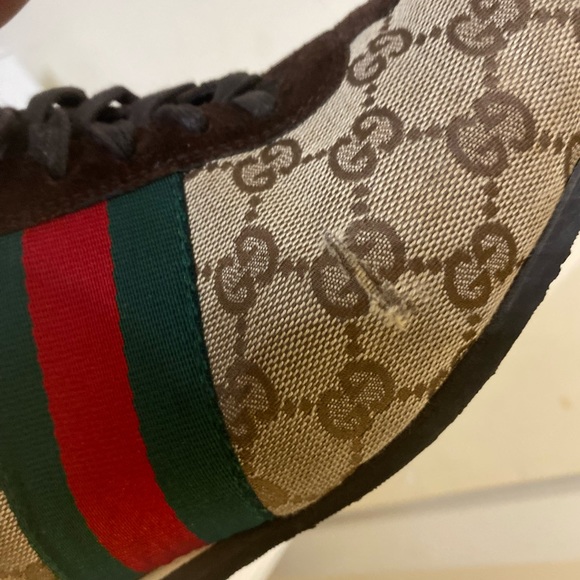 Gucci Brown/Beige Suede And GG Canvas men shoes Sneakers Sz G 10 US 11 - Picture 15 of 15